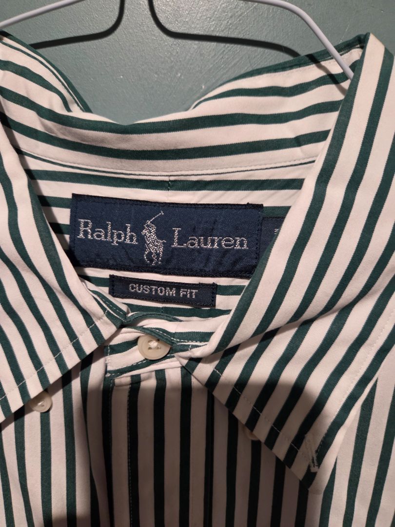 Ralph Lauren Shirt White with Green Stripes (sz L)
