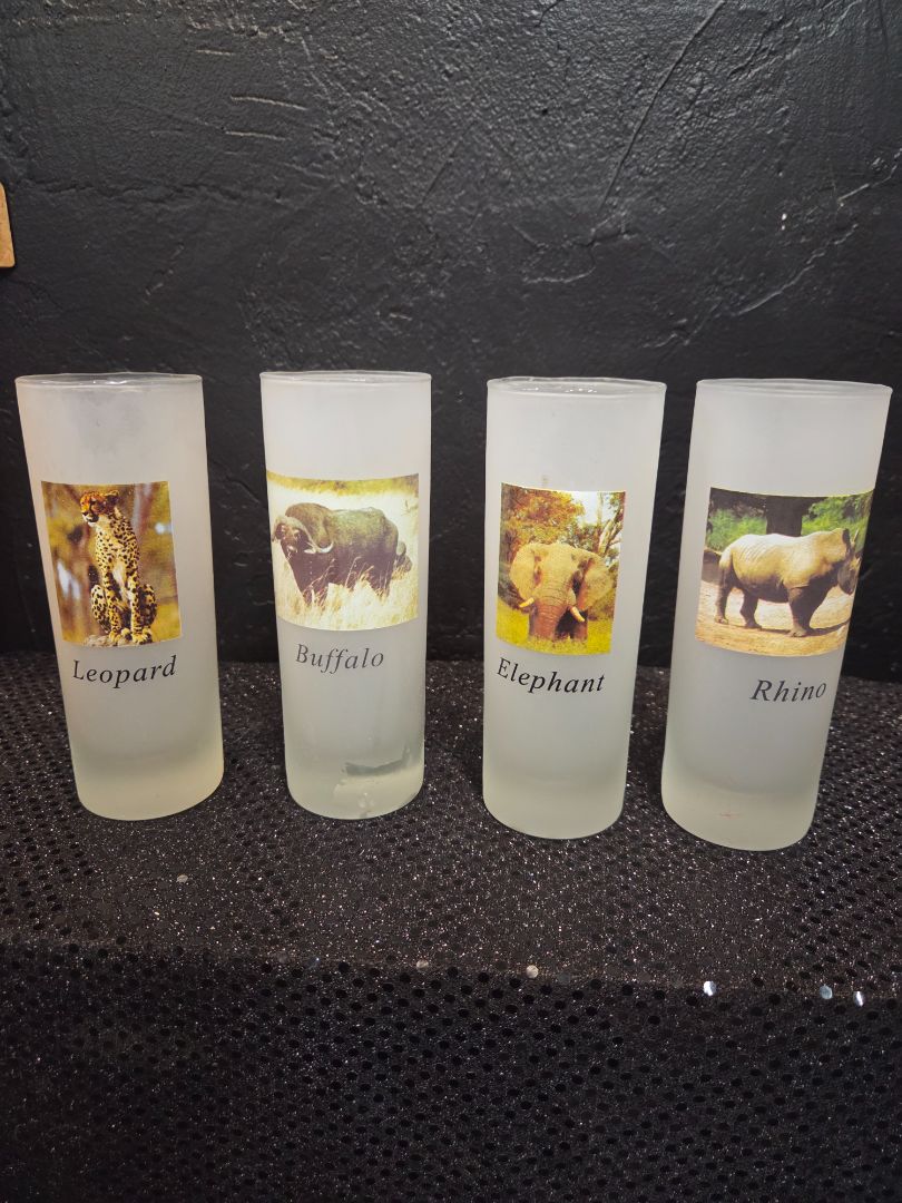 Set of 4 Highball Frosted Safari Jungle Animals
