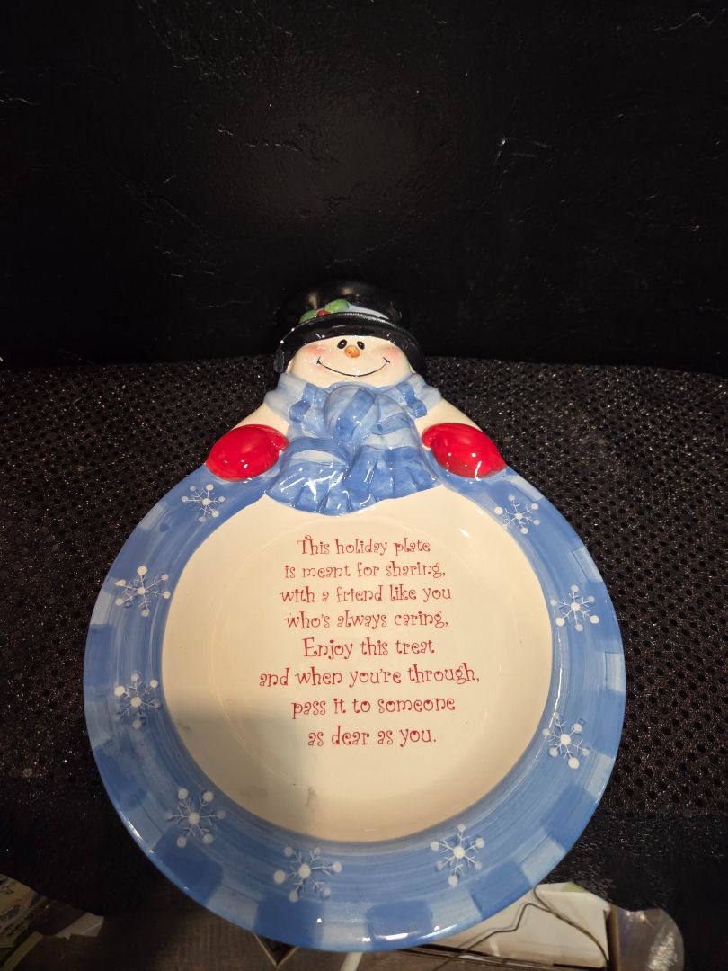 Big Snowman Shaped Christmas Plate Family & Friends Pass Along Poem
