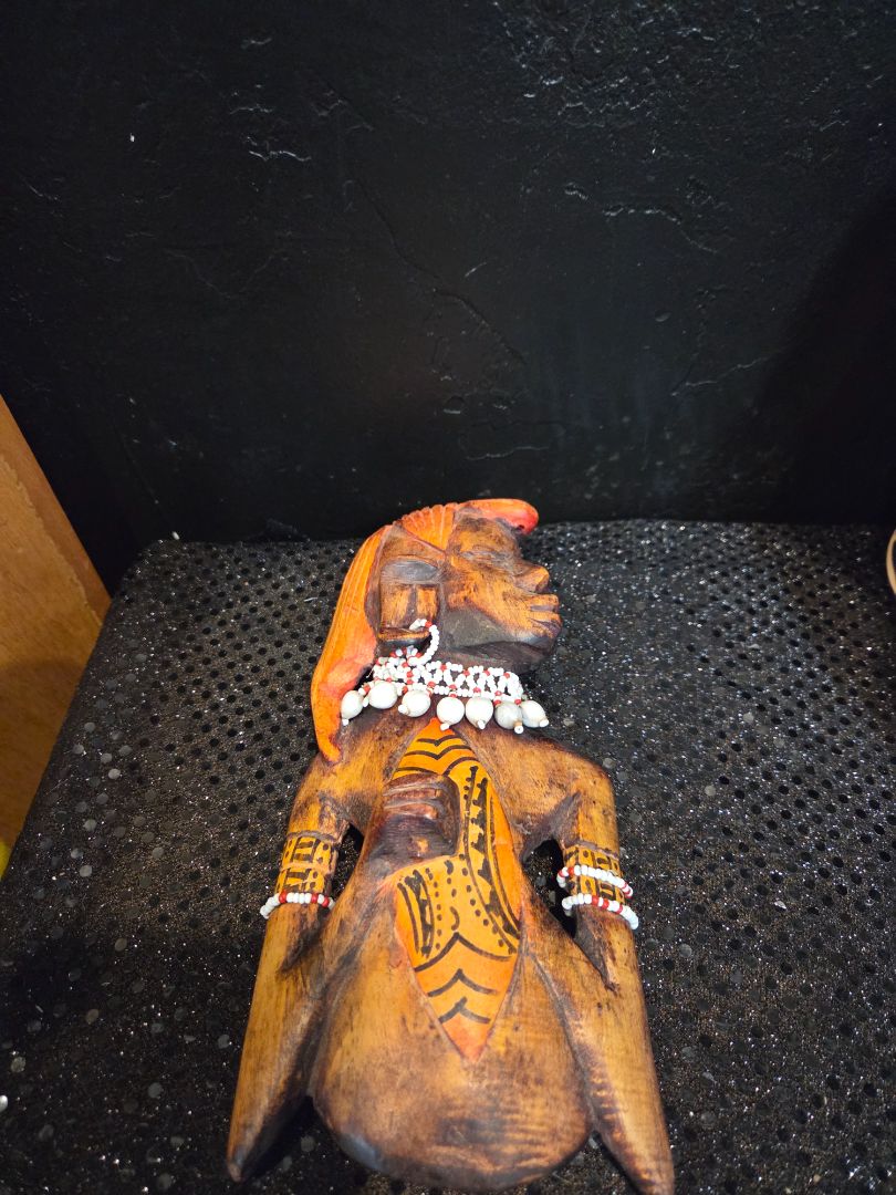 Hand Carved Tribal Art 1960's Orange Hair