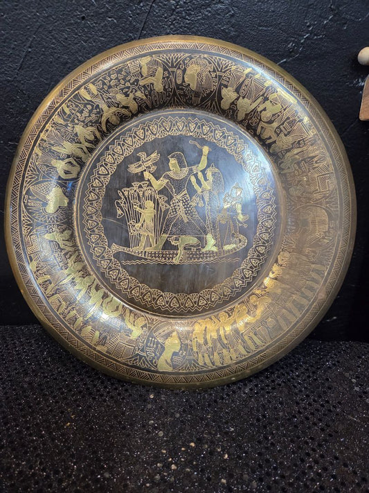 Vintage Handmade Engraved Egyptian Pharaoh Plate Wall Art
