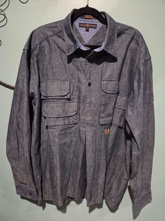 Tommy Hilfiger Blue Denim Utility 4 Pocket Shirt (sz L)