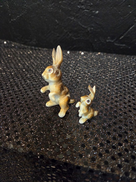 Vintage Bone China Bunny Mom and Baby