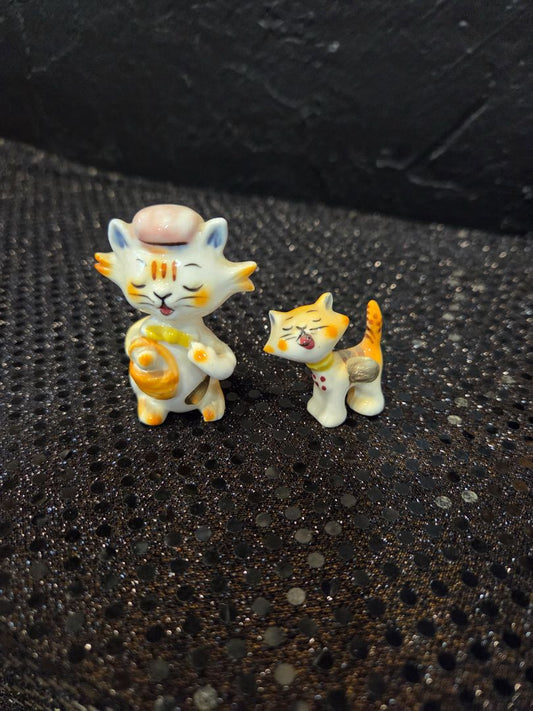 Vintage Bone China Cat with with Cat Friend