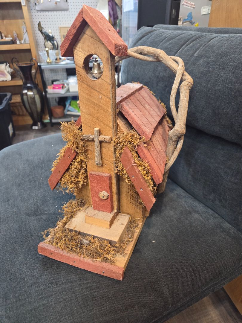 Hand Crafted Wood and Stone Bird house
