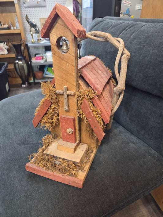 Hand Crafted Wood and Stone Bird house