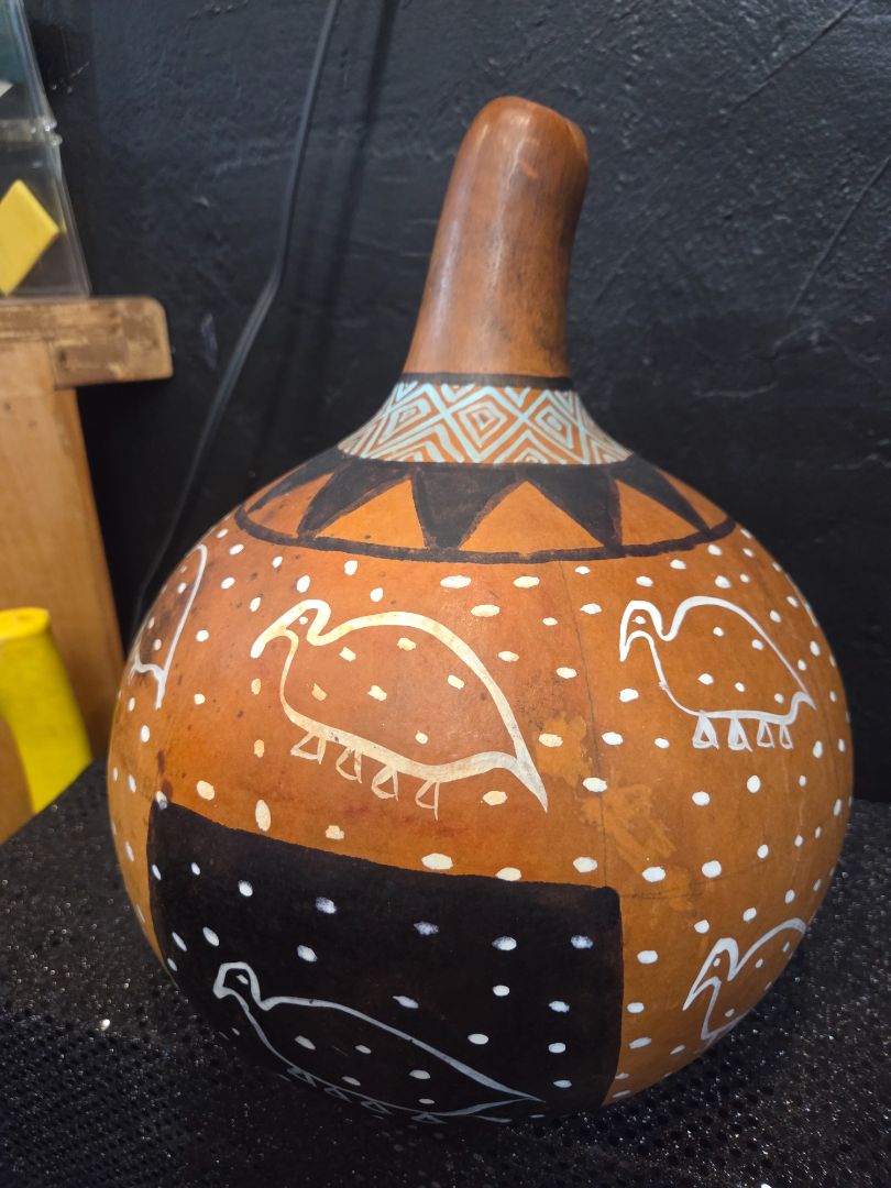 Large Carved Decorative African Gourd