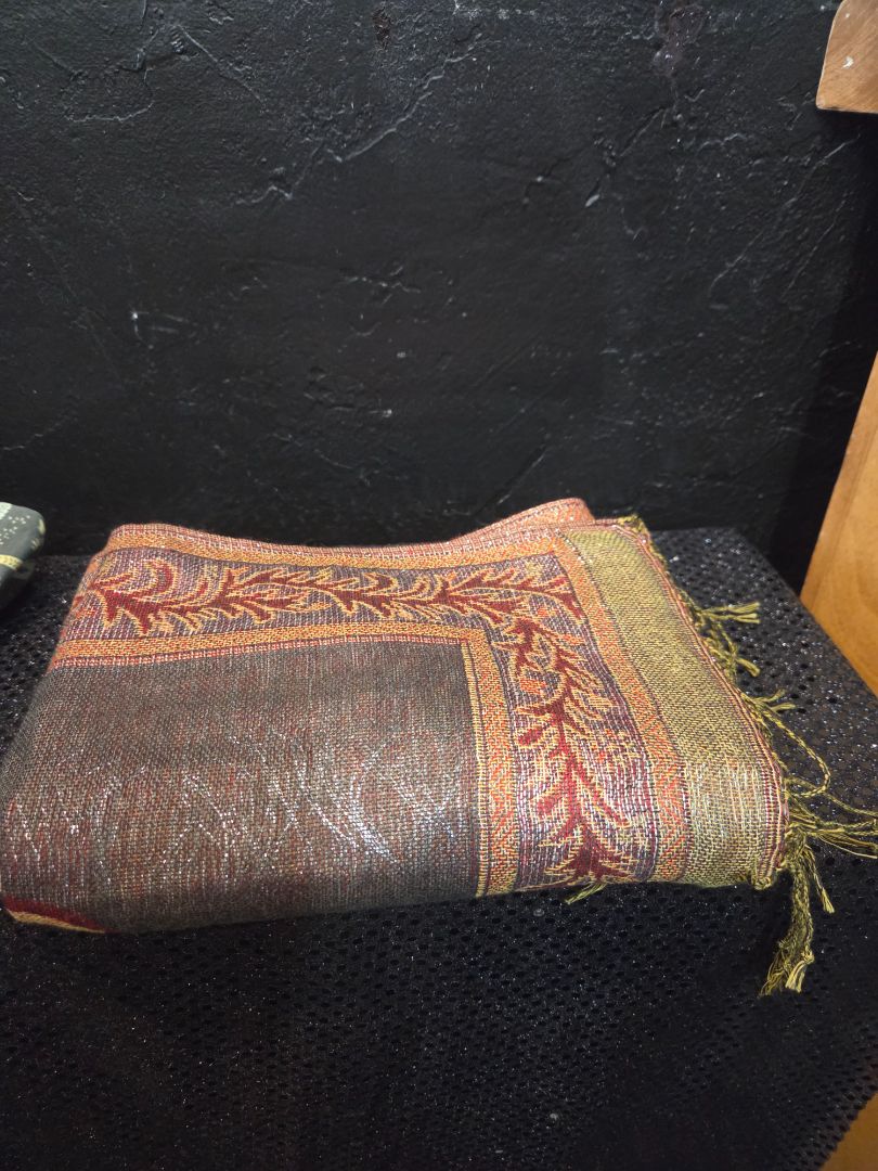 Large Paisley and Green Fringe Scarf