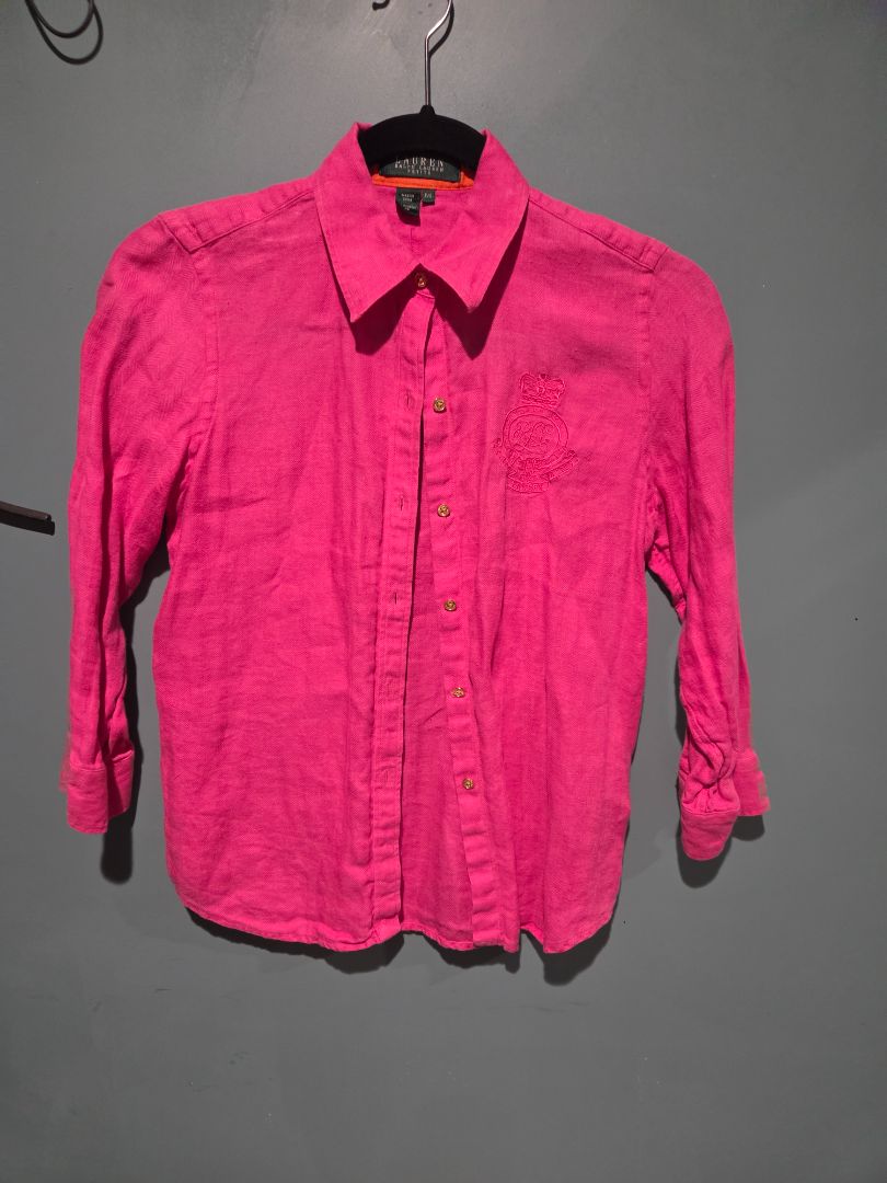 Lauren Ralph Lauren Petite Linen Hot Pink Button Down (sz SP)