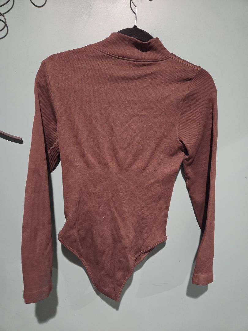 OQQ Zip Front Long Sleeve Body Suit Brown (sz L)