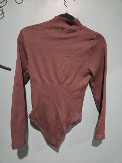 OQQ Zip Front Long Sleeve Body Suit Brown (sz L)
