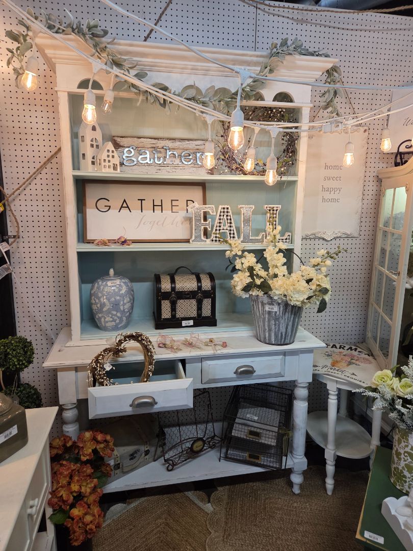 Vintage Farmhouse Hutch White and Light Green