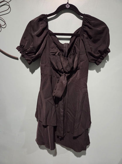 Shein Black Puff Sleeve Dress Tie in Front (sz M)