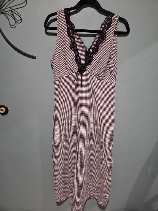 Shein Deep V-Neck Gingham and Lace Dress (sz L)