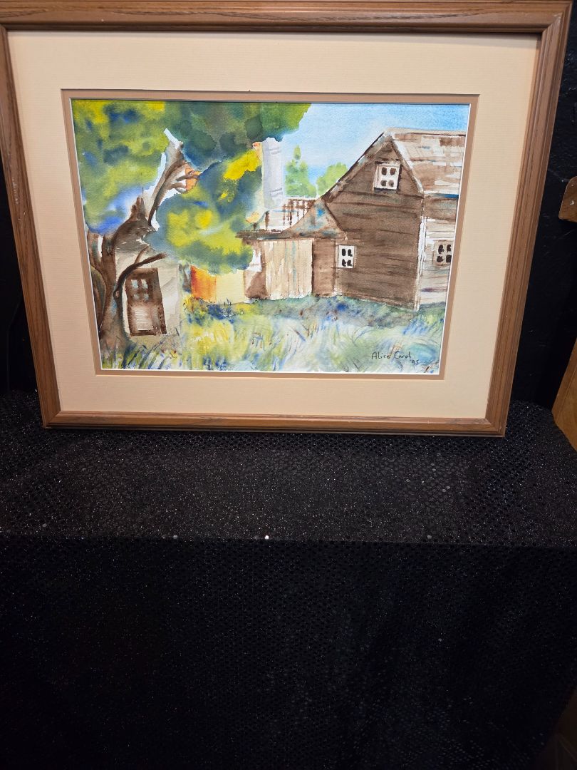 Artisan-Signed Alice Carol Old House Water Color
