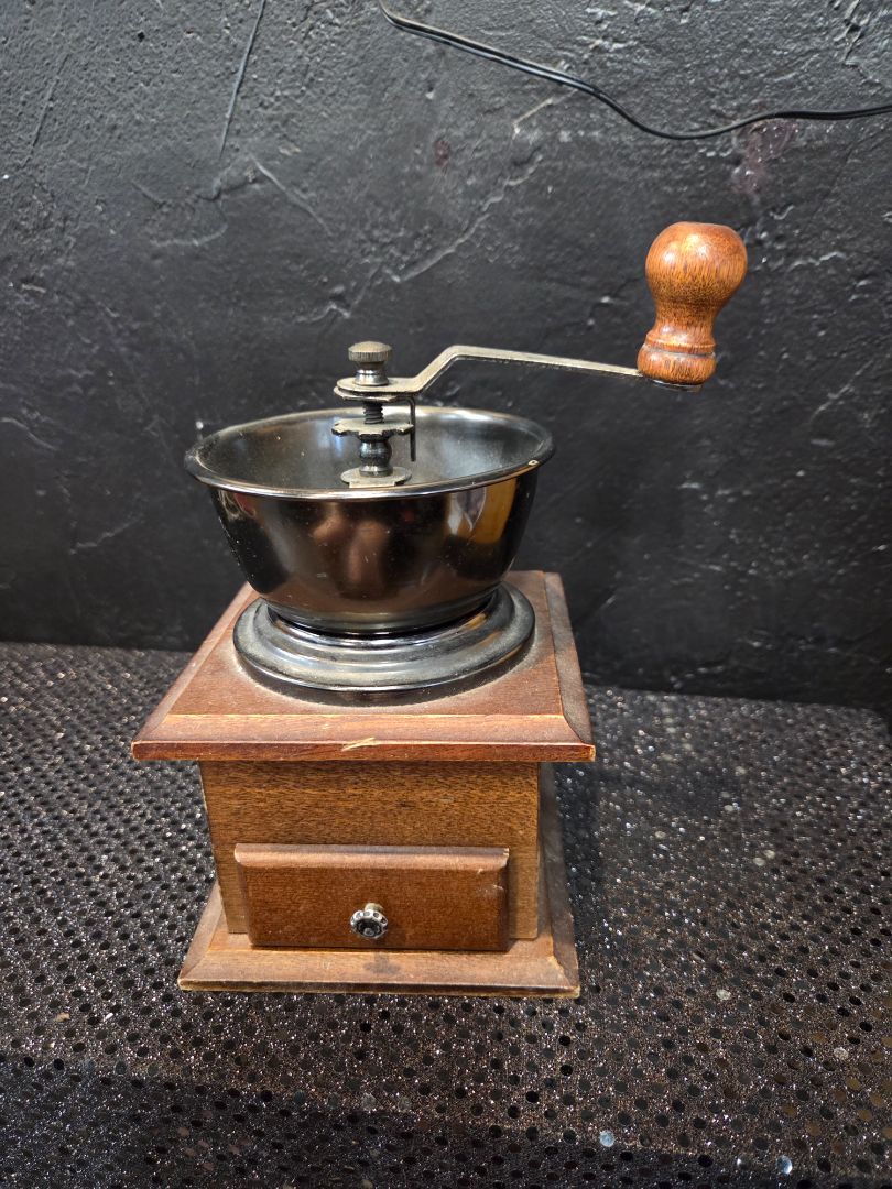 Vintage Metal and Wood Coffee Grinder Mill Manual Hand Crank