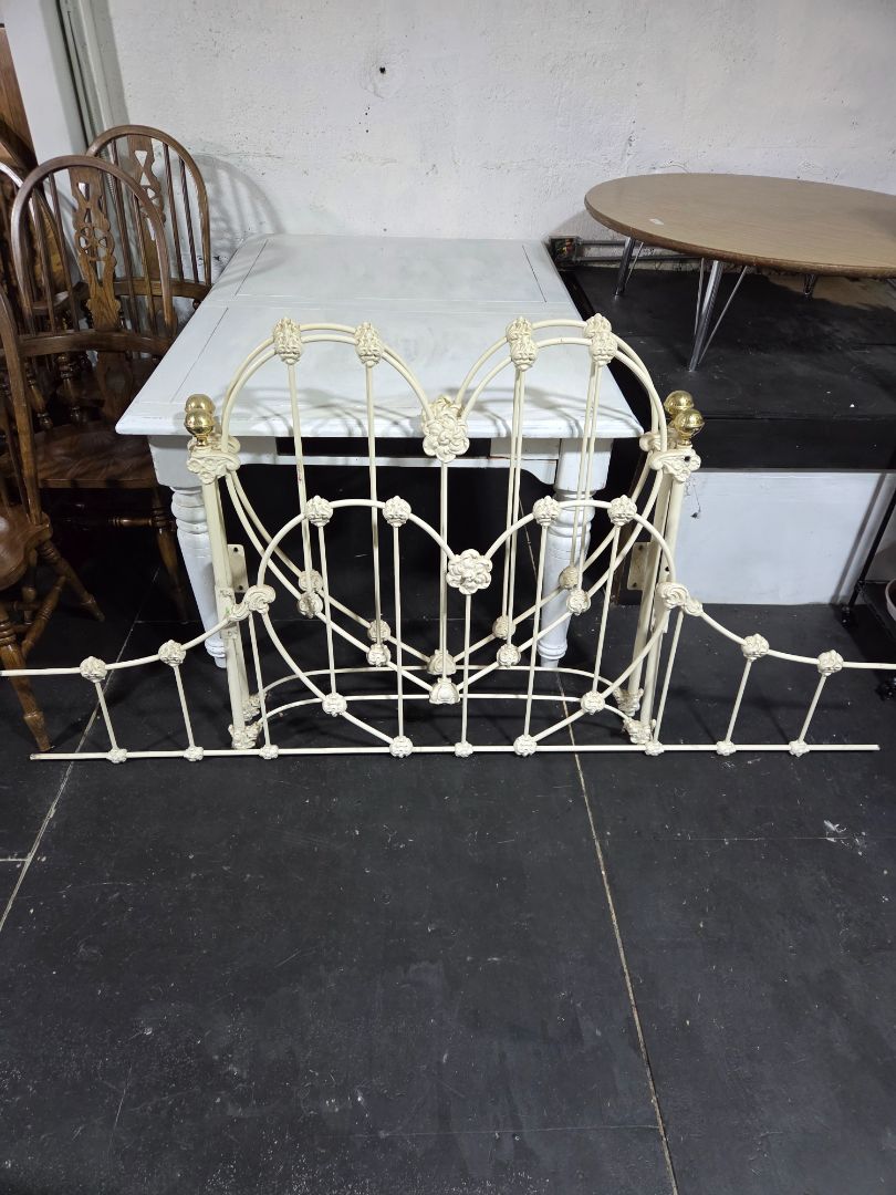 Vintage Cream Wrought Iron Trundle or Twin bed frame