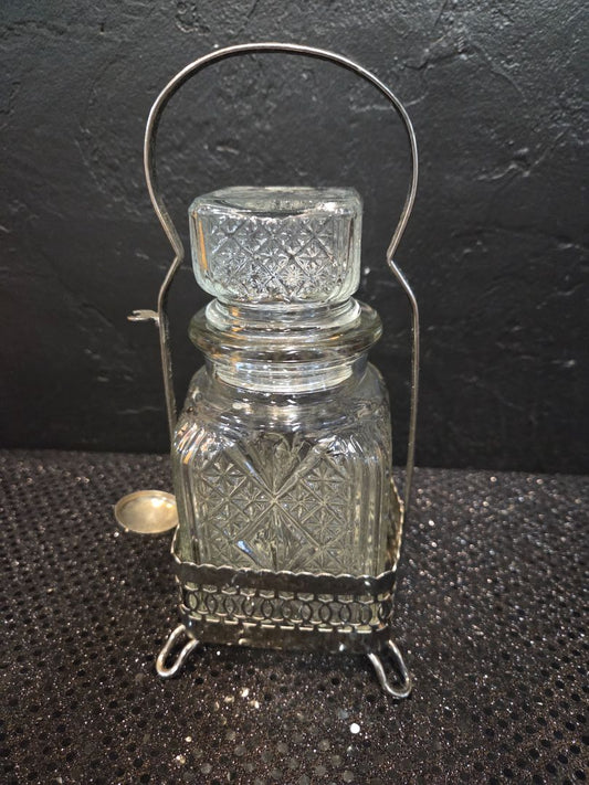 Vintage cut Glass Castor Pickle Jar with Caddy