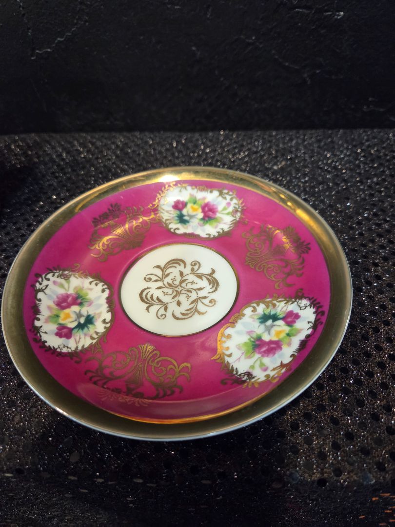 Japanese Shafford Hand Painted Pedestal Pink Teacup and Saucer Roses
