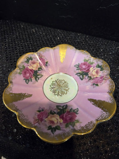 Vintage Royal Halsey Tea Cup and Saucer Pink/Teal/Gold