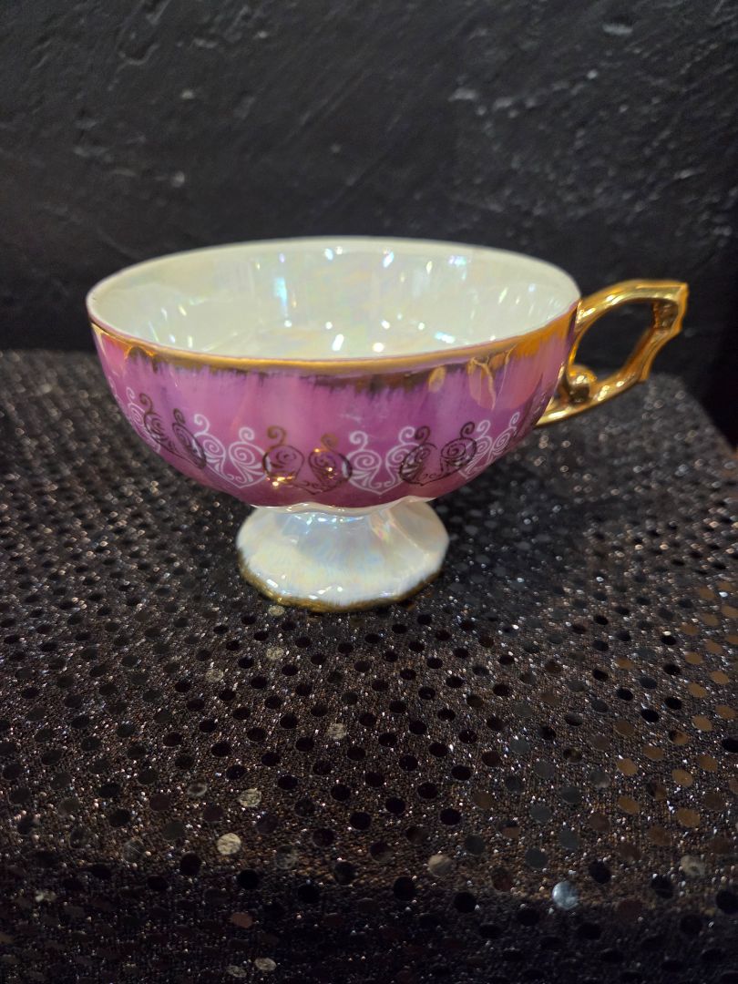 Vintage Tea Cup and Saucer Pink/White with heart pattern