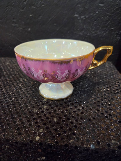 Vintage Tea Cup and Saucer Pink/White with heart pattern