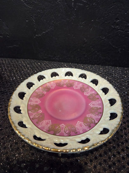 Vintage Tea Cup and Saucer Pink/White with heart pattern