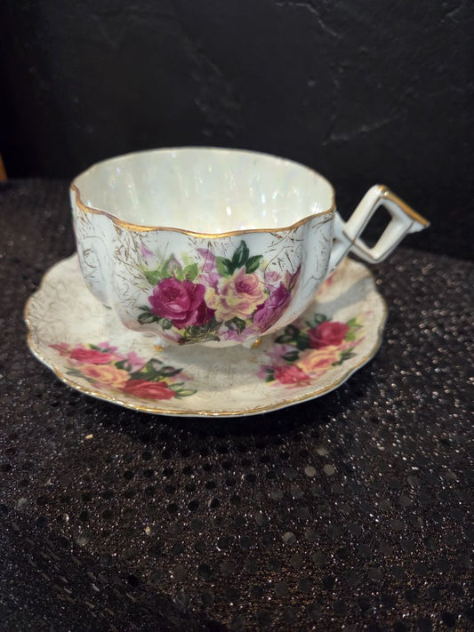 Vintage Napco Rose Blossoms Teacup and Saucer