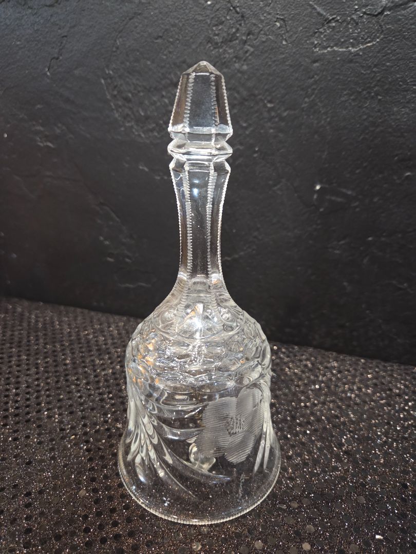 Vintage Lead Cut Crystal Hand Bell Etched floral