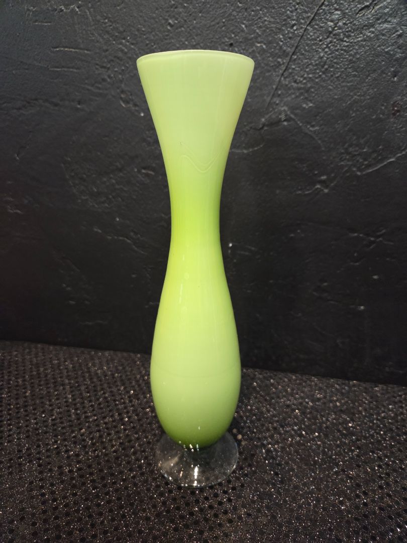 Vintage Lime Green Cased Art Glass Bud Vase