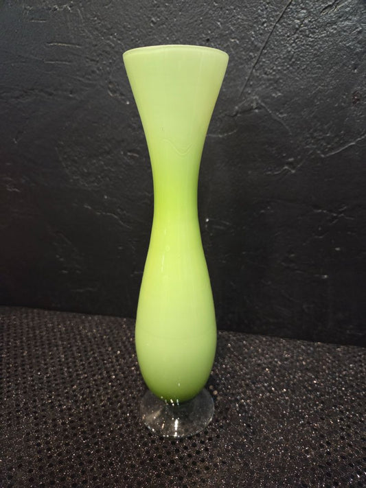 Vintage Lime Green Cased Art Glass Bud Vase