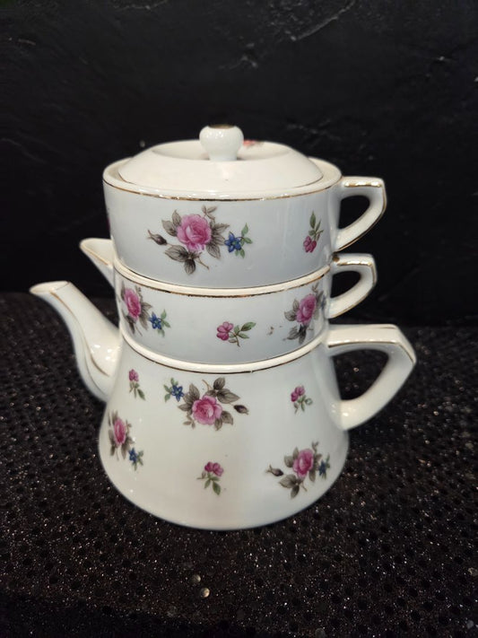 Royal Sealy Stacking Tea Pot (as is) small crack in one section