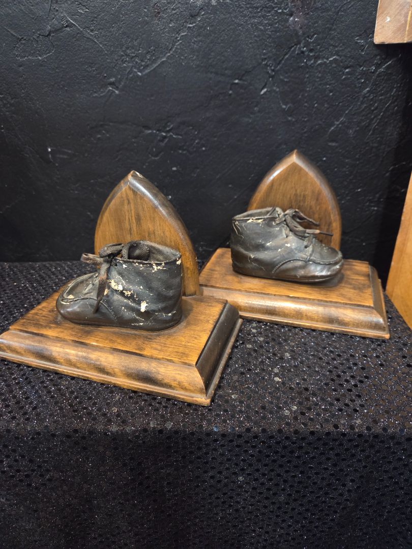 Vintage Child Leather Shoe Book ends