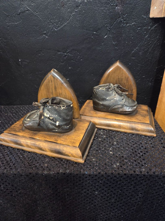 Vintage Child Leather Shoe Book ends