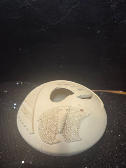 Small Whiteware Pottery with Bear Applique Signed Garcia