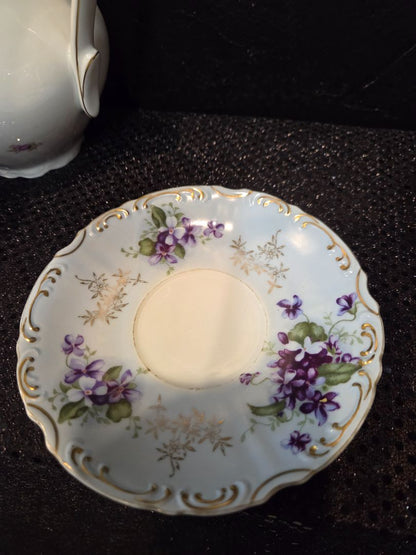 Vintage Lefton China Footed Tea Cup & Saucer Purple and Gold Trim