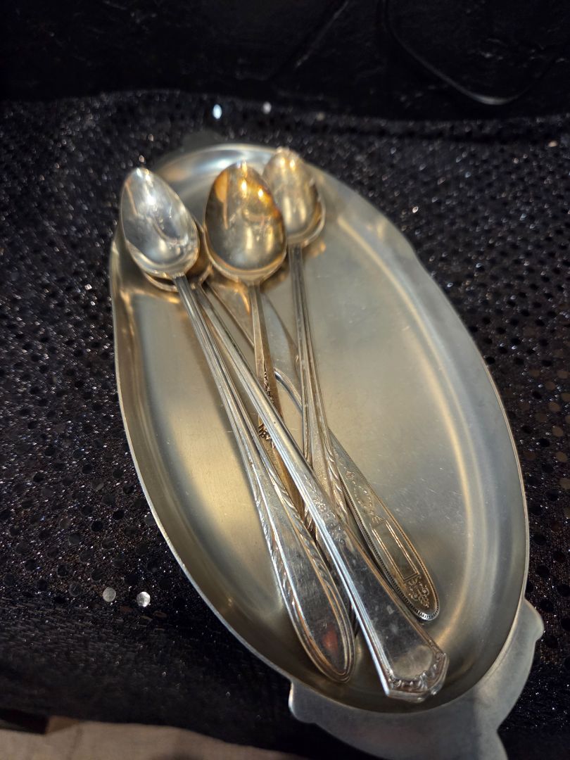 Random Silver Plated Silverware and tray