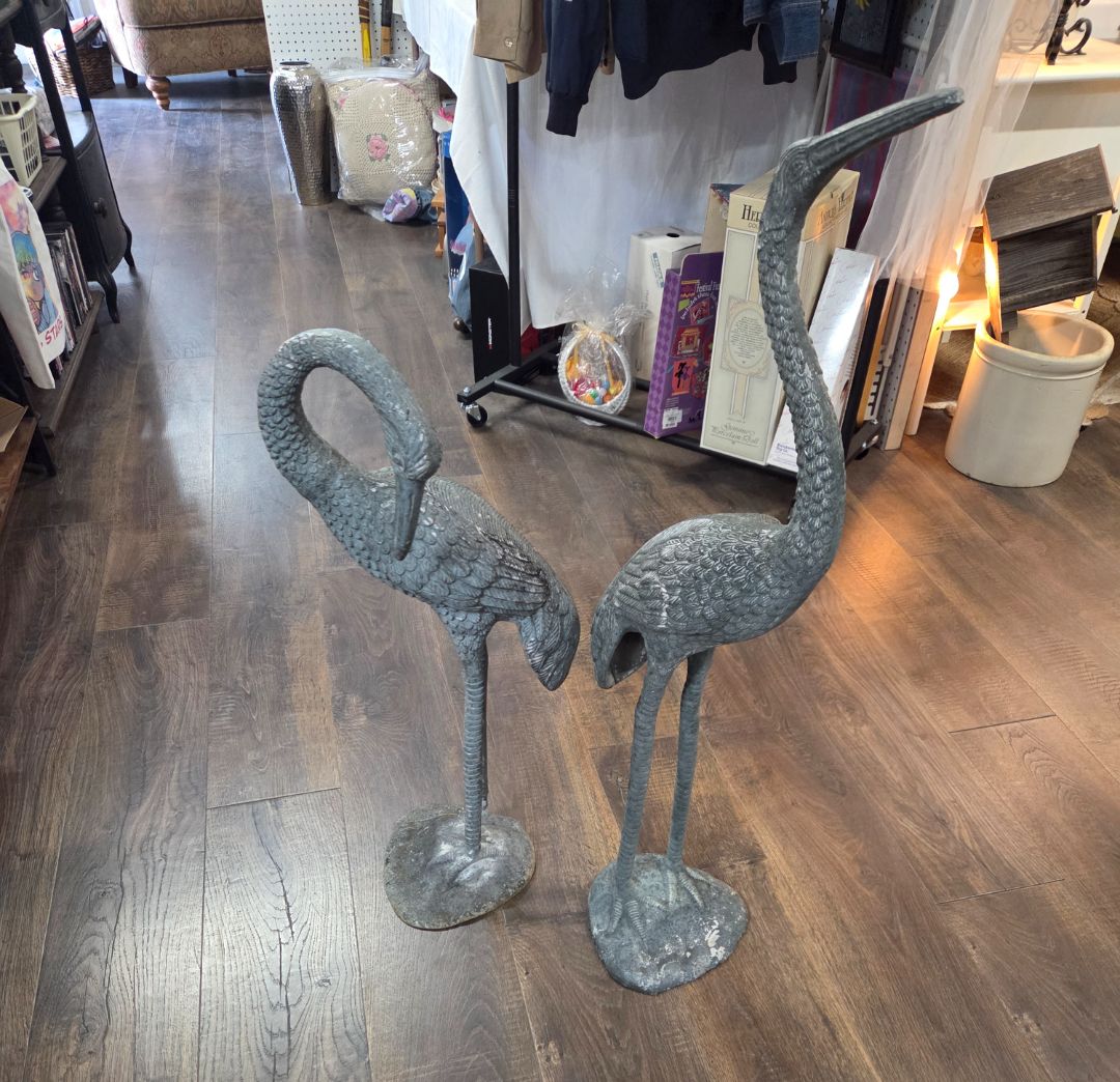 Set of 2 Life Size Shoebill Stork Statues Metal