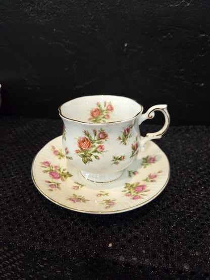 Vintage Queens Teacup & Saucer Countryside Series Pink Moss
