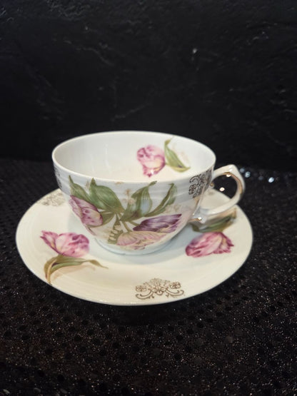 Mignon Bavarian Pink Roses Mustache Cup and Saucer