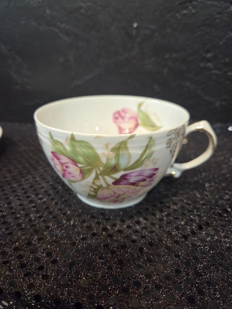 Mignon Bavarian Pink Roses Mustache Cup and Saucer