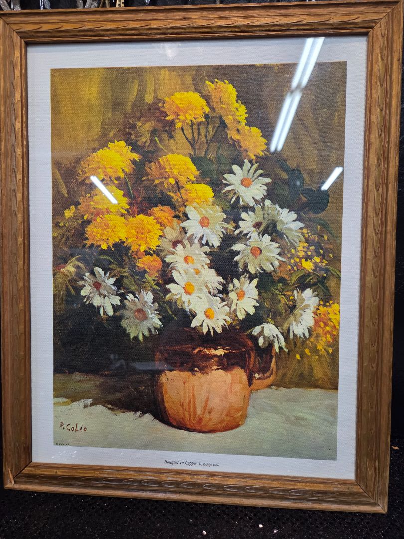Vintage Daisy Flowers Picture Bouquet in copper print Rudolph Colao