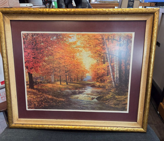 Artisan-Signed Robert Wood Landscape Autumn Leaves Painting