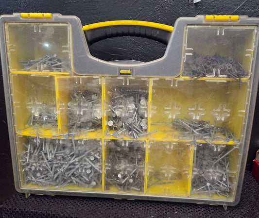 Stanley case with Screws, and Nails.