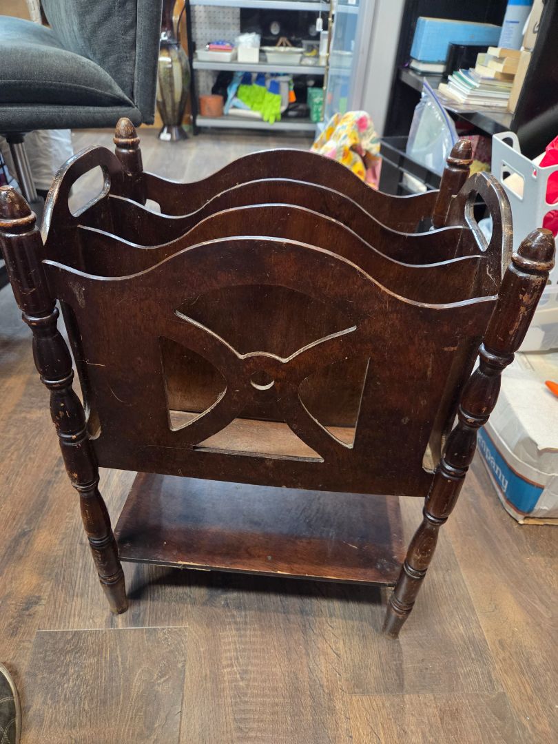 Vintage Mahogany Magazine Rack Turned Spindle Leg