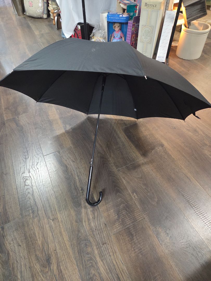 Vintage Black Stick Umbrella Curved Handle