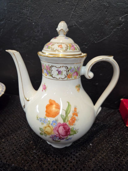 Vintage Schumann Bavaria Empress Dresden Flowers Coffee Pot and Lid