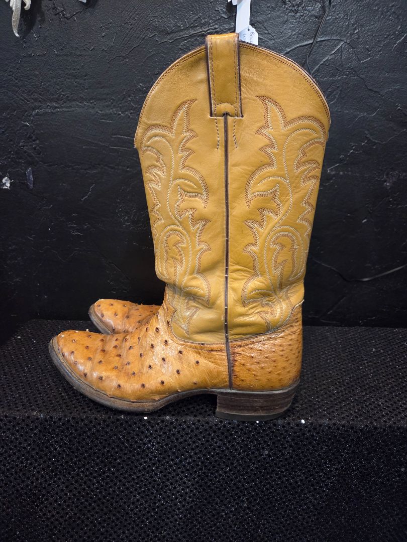 Vintage Justin Full Quill Ostrich Tan Leather Size 10