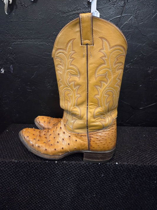 Vintage Justin Full Quill Ostrich Tan Leather Size 10