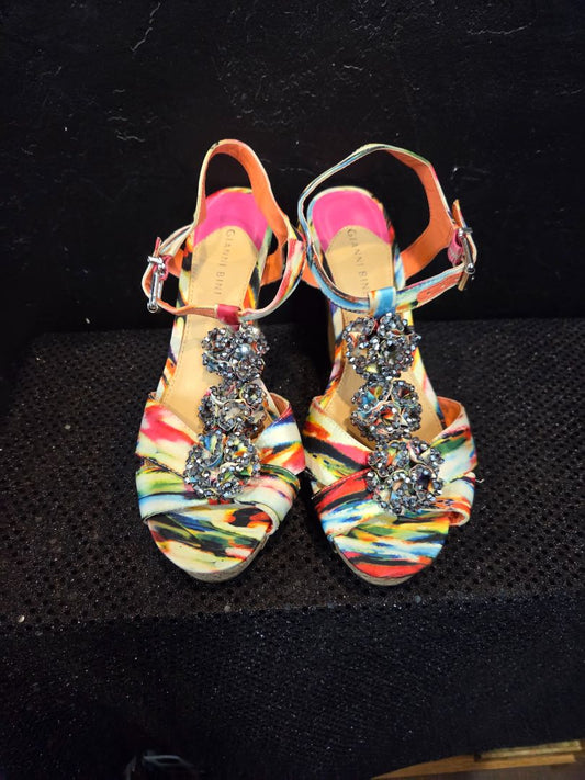 Gianni Bini Multi Colored Floral Cork Wedges (sz 10)